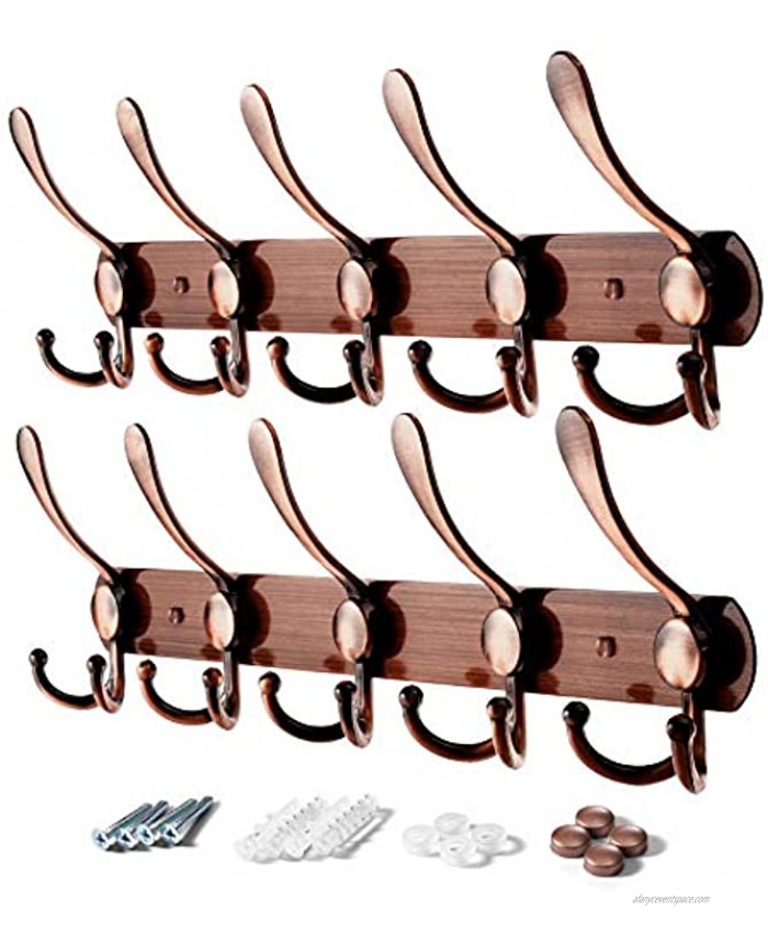 VASGOR 2pcs Heavy Duty Wall Mounted Coat Hook  Stainless Steel Rack of 5 Tri Hooks for Coats  Towels Purse Robes Keys and Hats . Multi Purpose for Kitchen Bedroom Bathroom Entryway Copper