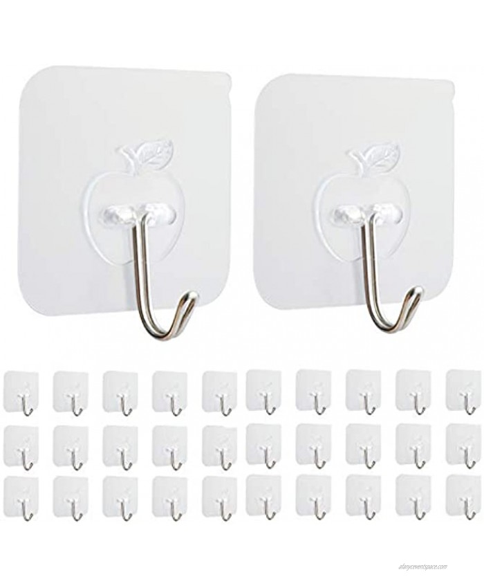30 Pack Wall Hooks Adhesive 15 LB  MAX  Heavy-Duty Picture Hanger Hooks 150 Degree Rotate Seamless Scratch Hooks for Bathroom Kitchen Office Hanging-Hooks