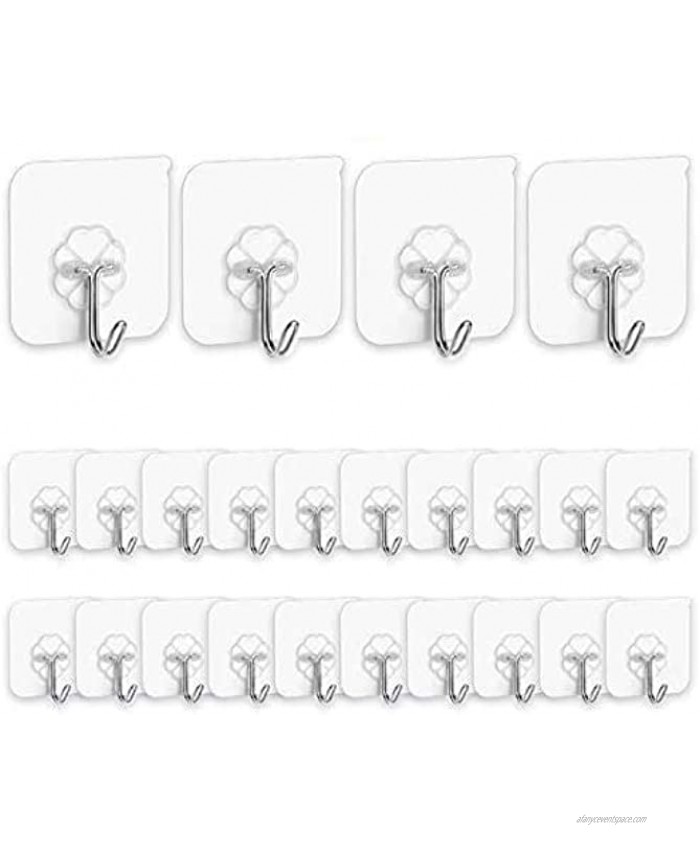 Adhesive Hooks Kitchen Wall Hooks- 24 Packs Heavy Duty 13.2lbMax Nail Free Sticky Hangers with Stainless Hooks Reusable Utility Towel Bath Ceiling Hooks