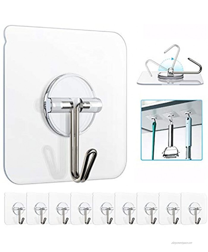 Adhesive Hooks Znben Reusable Utility Hooks Heavy Duty 13LB Wall Hooks Transparent Seamless Hooks Waterproof and Oil Proof for Kitchen Bathroom Ceiling Office Window 10 Pack