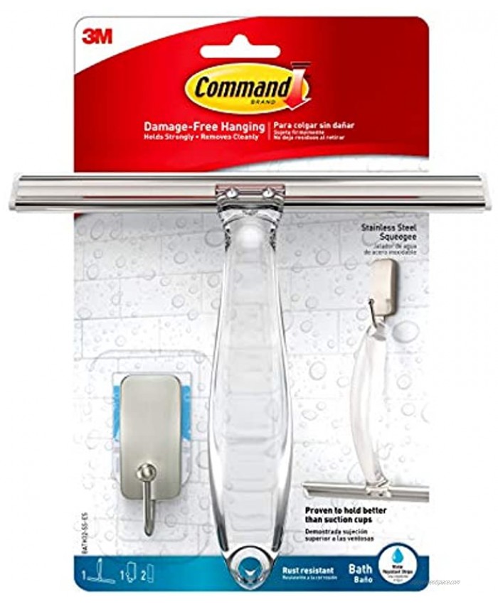 Command Bath Shower Squeegee and Hook With Water-Resistant Adhesive 1-Squeegee 1-Hook 2-Strips