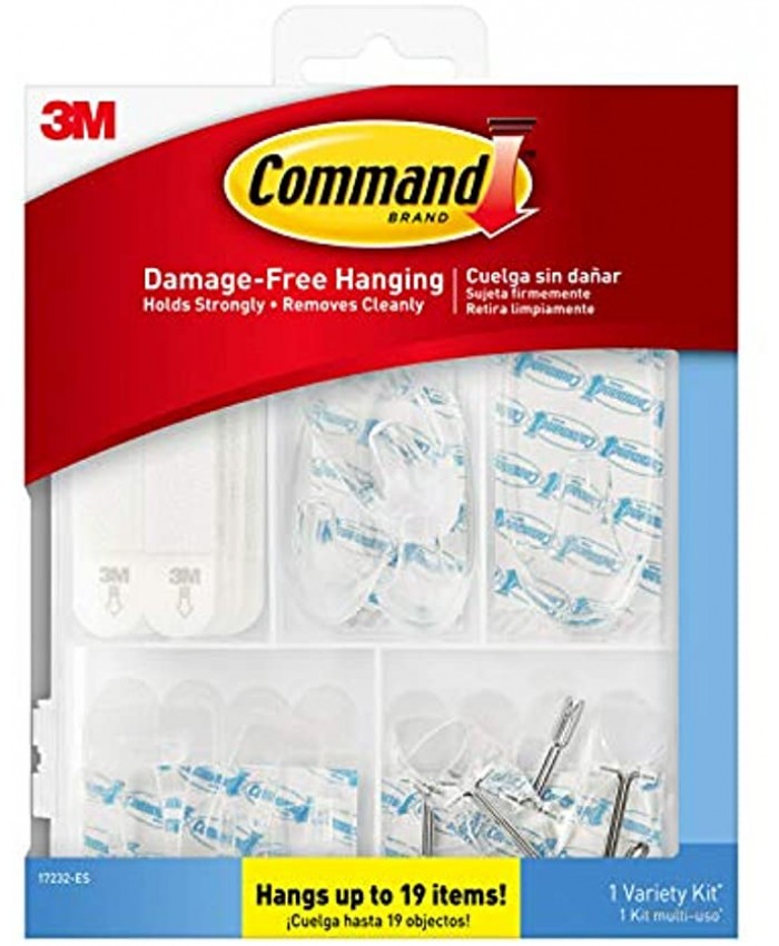 Command Clear Variety Kit Hooks and Strips to Hang Up to 19 Items Organize Damage-Free