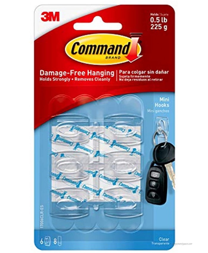 Command Mini Hooks Clear 6-Hooks Pack 6-Packs Organize Damage-Free