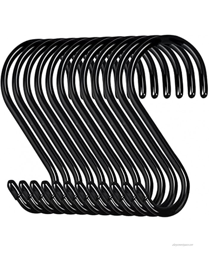DINGEE 12 Pack 6 inch Large Heavy Duty S Hooks for Hanging Non Slip Rubber Coated S Hooks,Steel Metal Black Vinyl Coated S Hooks for Hanging Plants,Closet Rod,Jeans,Jewelry Kitchen Pot Pan