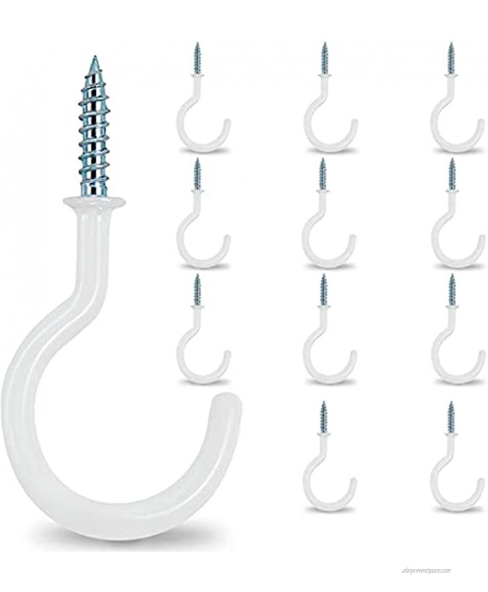 HULISEN 12 Pcs 2.9 Inch Ceiling Hooks Vinyl Coated Screw Hooks Planter Hanging Hooks Ceiling Cup Hooks for Hanging Plants Mugs Wind Chimes Utensils Indoor & Outdoor Use White