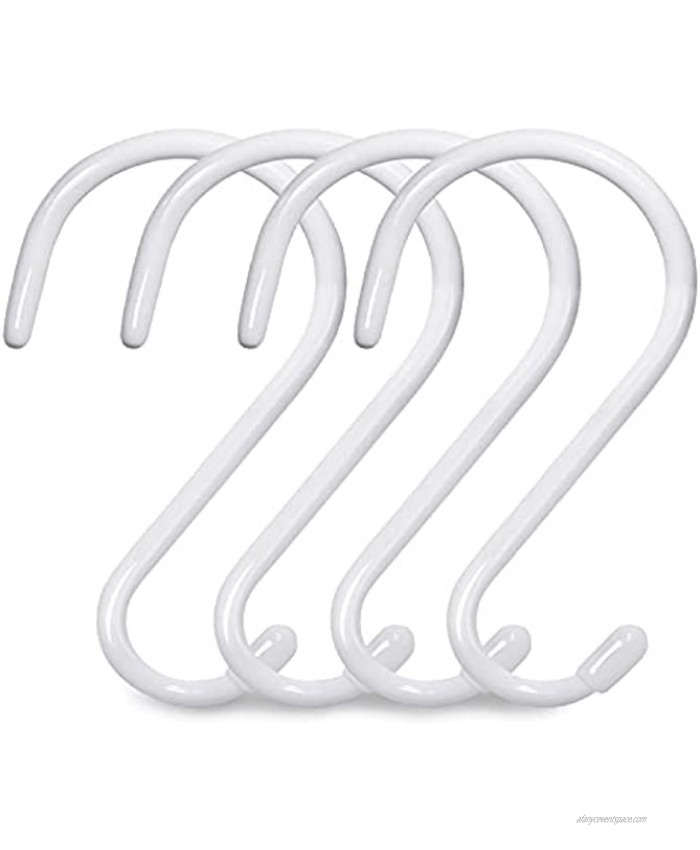 Large Vinyl Coated S Hooks 6 Inch Utility S Hooks Heavy Duty for Hanging Plants and Kitchenware Spoons Pans pots Utensils Clothes Gardening and Patio Stuff Indoor and Outdoor Use. 4pack-White