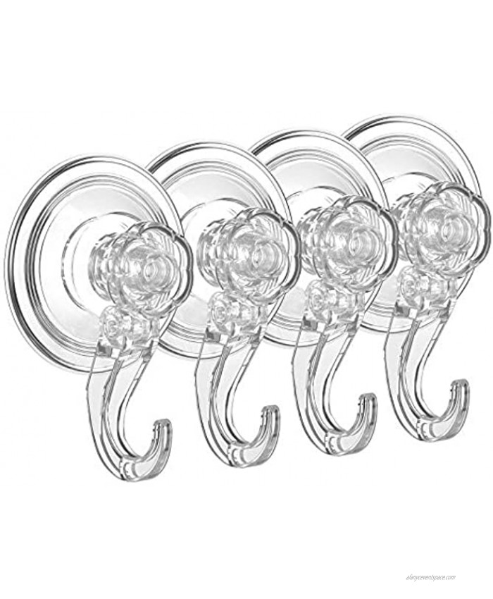 Quntis Clear Adhesive Hooks Heavy Duty Wall Hooks Waterproof Adhesive Suction Cup Hooks Wreath Hanger Hooks for Hanging Kitchen Bathroom Shower Towel Coat Hat Christmas Wreath 4 Packs
