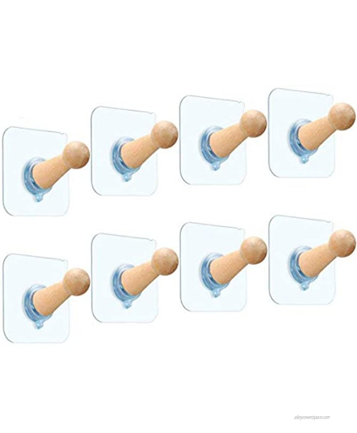 Adhesive Hooks Hat Hooks for Wall Hat Hanger Decorative Modern Natural Extended Wooden Pegs Towel Hooks for Door Bathroom Closet Cabinet Entryway Wardrobe-8 Pack