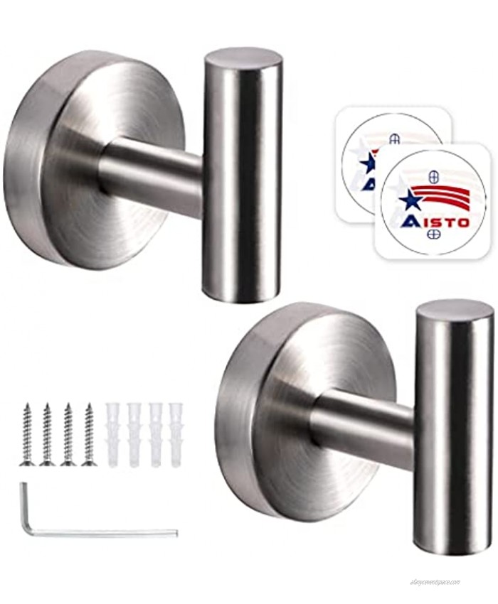 Aisto Towel Hooks for Bathroom Wall Mounted 2 Packs Modern Brushed Nickel SUS 304 Stainless Steel Hangers for Bath Towel Decorative Bathrobe Hooks for Shower