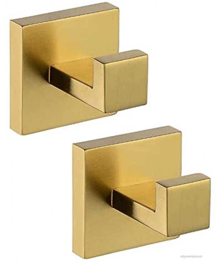BATHSIR Brushed Gold Towel Hooks Bathroom Robe Hooks Wall Mounted Coat Hook 2 Pack Stainless Steel