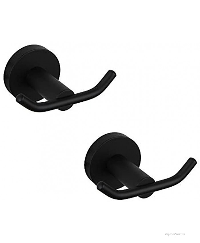 GERZ Bathroom Matte Black Coat Hook SUS 304 Stainless Steel Double Towel Robe Clothes Hook for Bath Kitchen Modern Hotel Style Wall Mounted 2 Pack