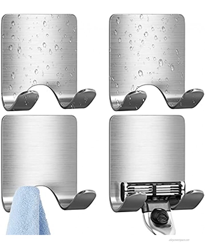 IZIDDO Razor Holder for Shower Waterproof Shower Hooks Stainless Steel Razor Holders Adhesive Shower Hooks Heavy Duty Hooks for Kitchen Bathroom Hook for Towel Coat Keys Hat Loofah 4PCS