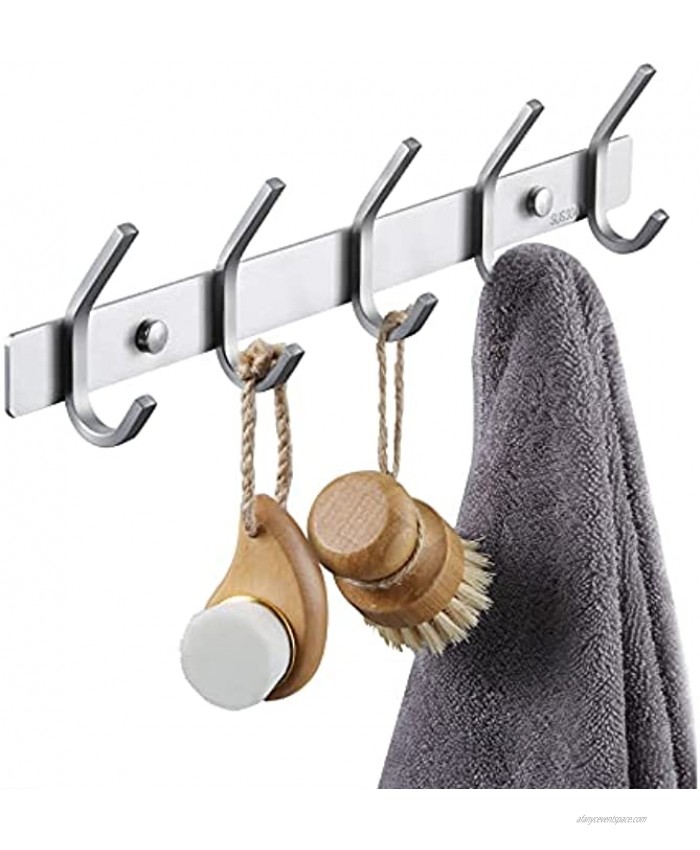 KES Bathroom Towel Rail Rack with 5 Scroll Hooks Wall Mount SUS304 Stainless Steel Brushed AH203H5-2