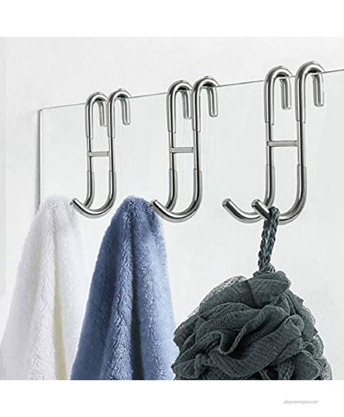Simtive Shower Door Hooks 3-Pack Over Door Hooks for Bathroom Frameless Glass Shower Door Towel Hooks Shower Squeegee Hooks Silver