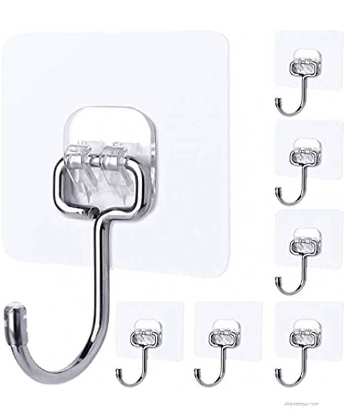 UFFQDJ Wall Hooks Large Adhesive Hooks heavy duty 22LB max Wall hangers without nails Transparent hooks for hanging closet hooks with Stainless hanging Hooks Utility Towel Bath hooks for wall,6 Pack