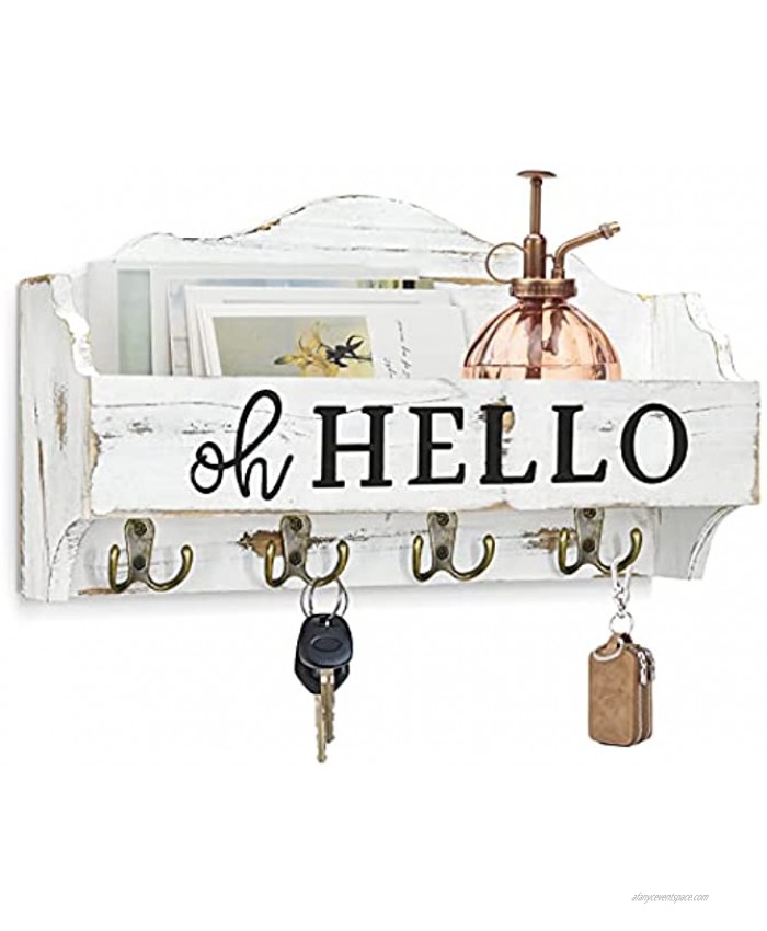 Decorative Key and Mail Holder for Wall Key Rack Organizer Shelf with 3 Hooks Wood Mail Organizer with Key Hangers for Entryway Hallway Office Mudroom Mail Sorter for Letters Bills Magazines