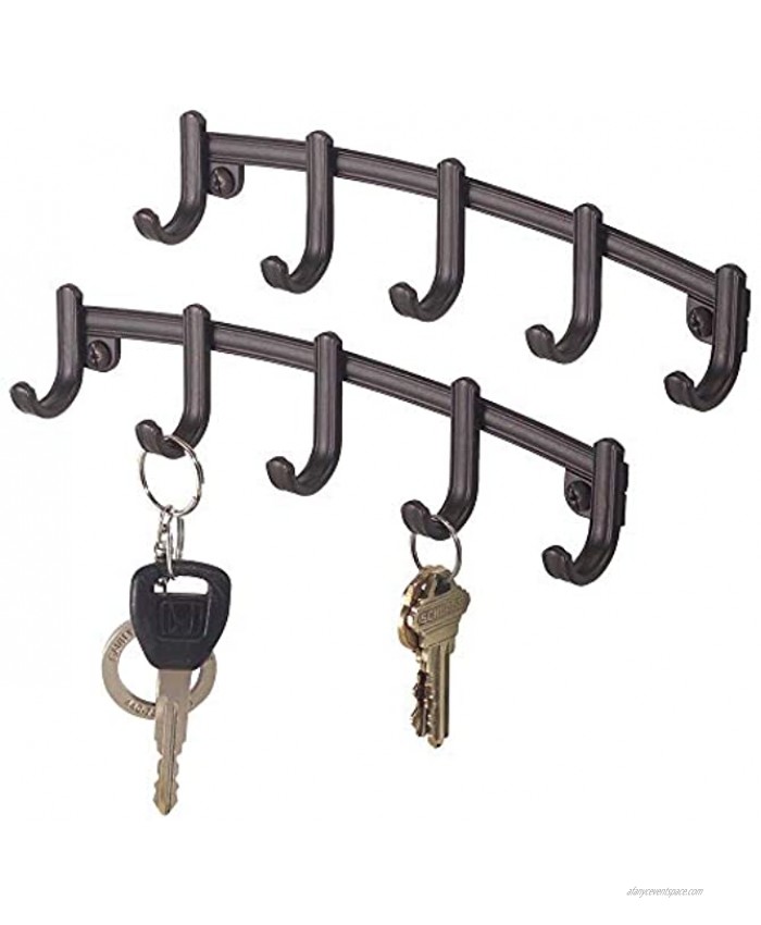 mDesign Wall Mount Metal 5 Hook Storage Rack Organizer for Entryway Mudroom Hallway Kitchen Office Holds Car House Keys Leashes 9 Wide 2 Pack Bronze