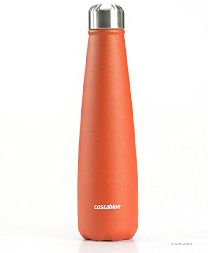 Costablue Santa Monica Collection Vacuum Insulated double wall Stainless Steel Bottle  17 oz  500 ml  leak proof  no sweating keep your drink hot or cold powder coating finish,Orange