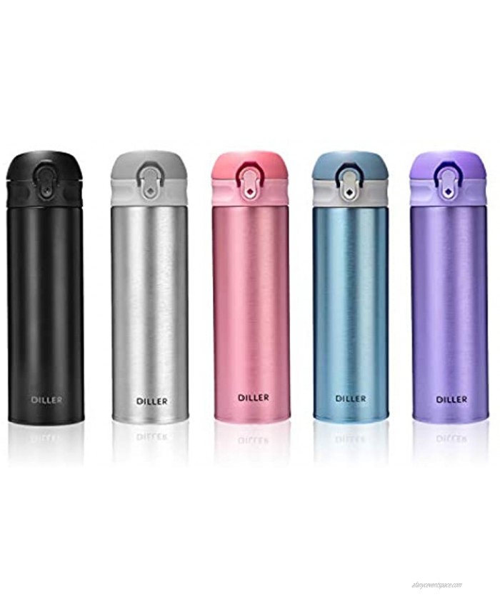 DILLER Thermos Coffee Travel Mug 17oz Vacuum Insulated Water Bottle Thermal Vacuum Drink Flask Keeps 24 Hours Cold & 12 Hours Hot Blue 17 oz