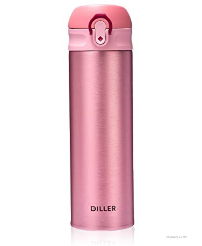 DILLER Vacuum Insulated Water Bottle,Stainless Steel Thermos Coffee Travel Mug BPA-Free Thermos Flask,Keeps Cold 24H Hot 12H,17 oz pink
