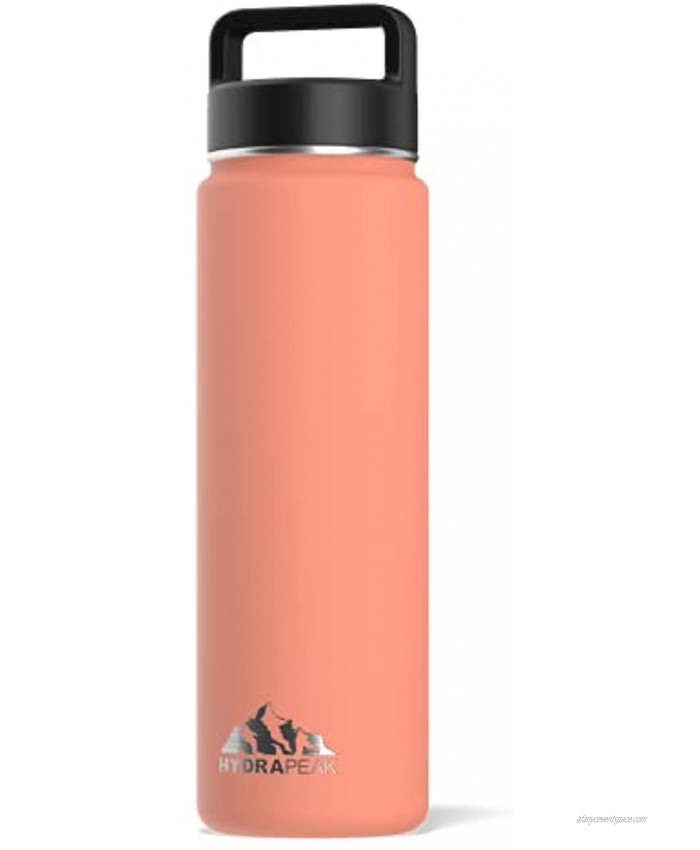 Hydrapeak Vacuum Insulated Water Bottle Stainless Steel Wide Mouth Double Walled Thermos with Handle Lid For Sports & Outdoor 24oz Peach