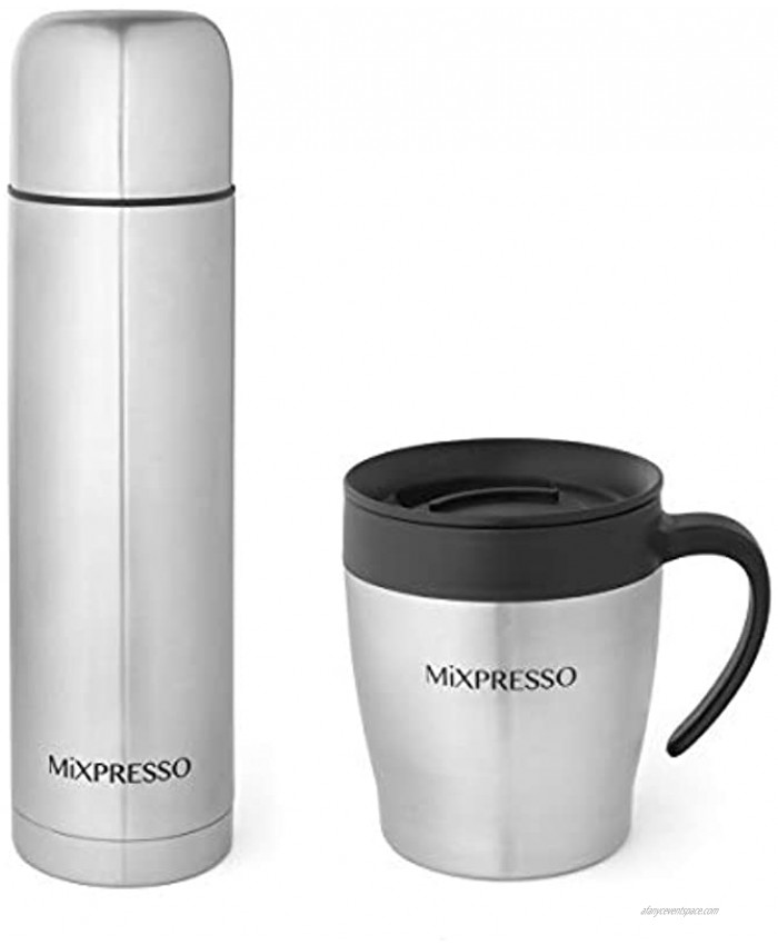 Mixpresso Coffee Flask +Coffee Mug Stainless Steel Coffee vacuum flask For Hot Coffee or Cold Tea Fits Car Caddy or Backpack Leak Proof Travel Mug 17 Ounce Coffee Thermos
