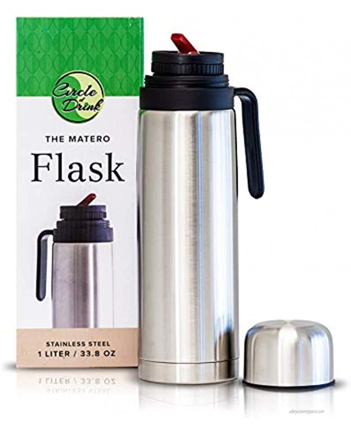 The Matero Flask – Yerba Mate Thermos Tea and Coffee Double Walled Vacuum Insulated Stainless Steel 8+ Hours Hot or Cold BPA Free All Day Thermos Narrow Easy Spout 1 L 33.8 OZ