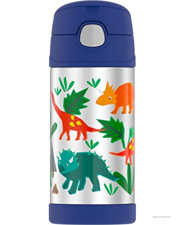 THERMOS FUNTAINER 12 Ounce Stainless Steel Vacuum Insulated Kids Straw Bottle Dinosaurs