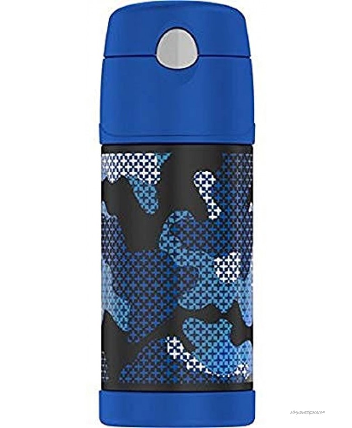 THERMOS FUNTAINER Vacuum Insulated Straw Bottle 12-Ounce Blue Cross Camo