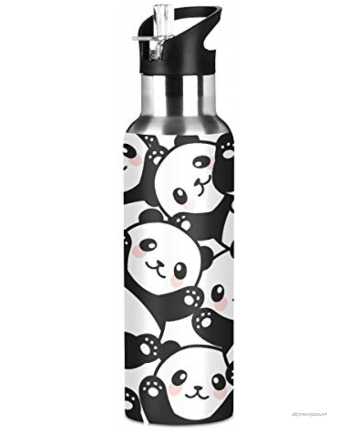 WELLDAY Water Bottle Cartoon Panda Double Wall Vacuum Insulated Flask Stainless Steel with Straw Lid 20oz…