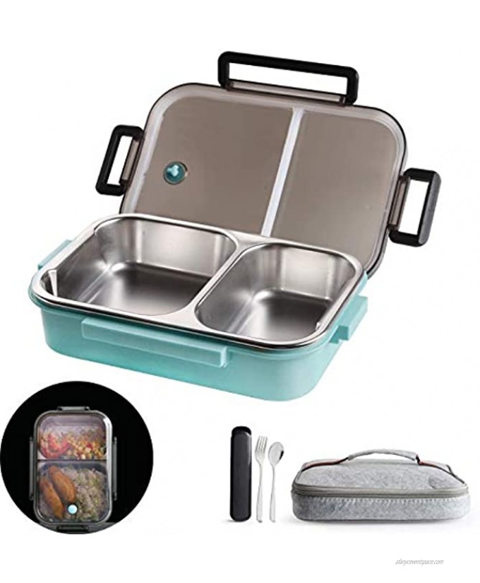 2 Compartments Bento Lunch box with Insulated Lunch Bag and Portable Utensils Stainless Steel Food Lunch Containers for Kids Adults Men Women