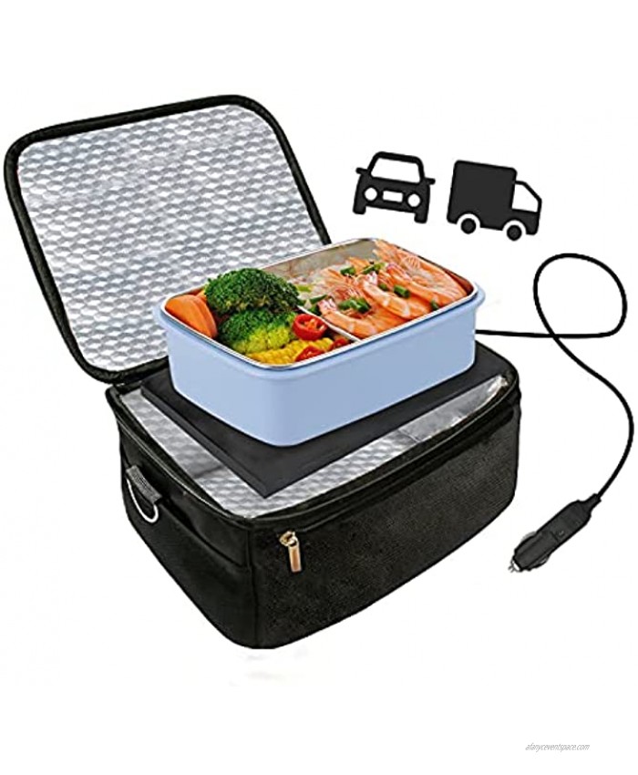 Car Food Warmer Portable 12V Personal Oven for Car Heat Lunch Box with Adjustable Detachable shoulder strap Using for Work Picnic Road Trip Electric Slow Cooker for Food Black