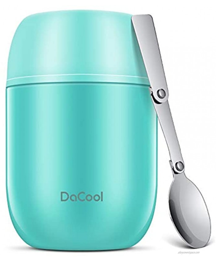 DaCool Insulated Lunch Container Hot Food Jar 16 oz Stainless Steel Vacuum Bento Lunch Box for Kids Adult with Spoon Leak Proof Hot Cold Food for School Office Picnic Travel Outdoors Cyan Blue