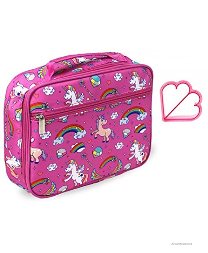 Kids Pink Unicorn Lunch Box Insulated Lunch Bag Tote for Little Girls Toddler Preschool Kindergarten Back to School Lunchbox in Pink Unicorn Rainbow