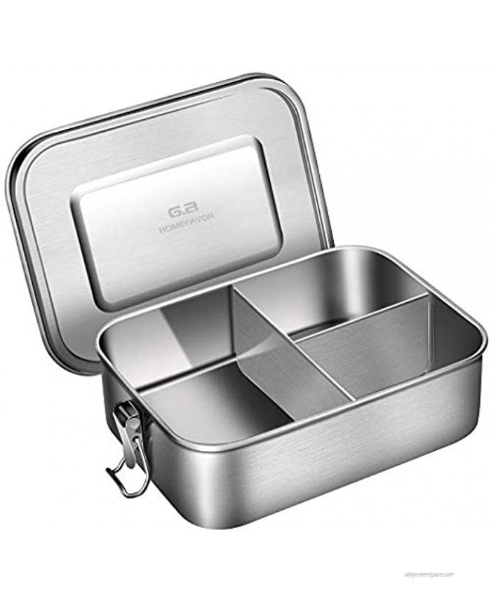 Leak Proof Stainless Steel Bento Box G.a HOMEFAVOR Metal Lunch Container with 3-Compartment 1200ML Perfect for Snacks and Salad Dishwasher Safe