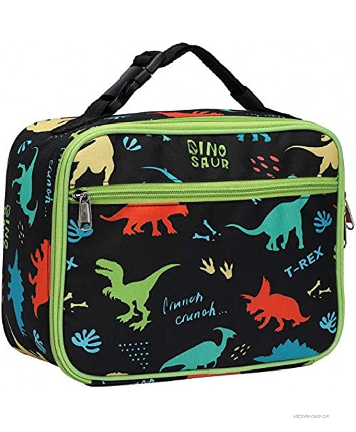 Lunch Box Bagseri Kids Insulated Lunch Box for Boys Portable Reusable Toddler Lunch Cooler Bag Thermal Organizer Water-resistant Lining Black Dinosaur