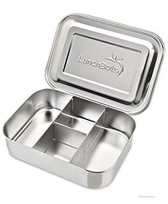 LunchBots Small Protein Packer Toddler Bento Box Extra Small Divided Stainless Steel Snack Container 4 Sections for 1-2oz of Nuts Meat Cheese Finger Foods Dishwasher Safe Stainless Lid