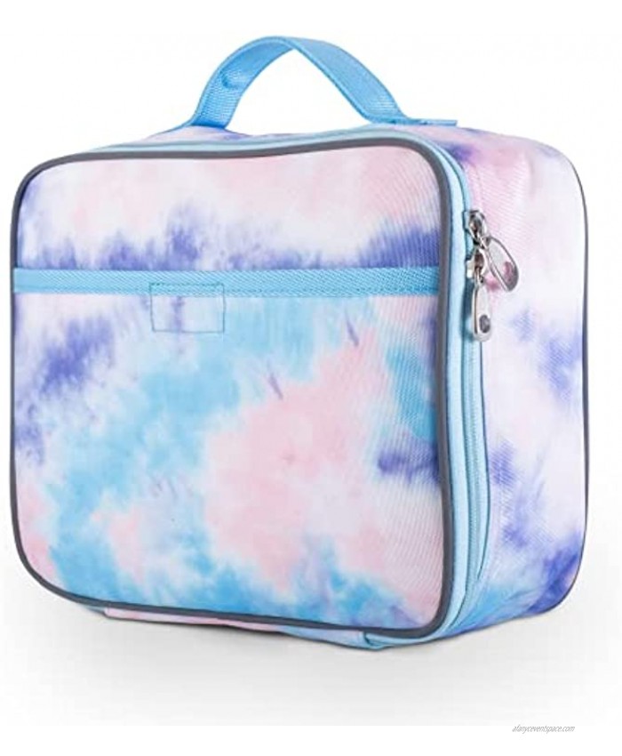 Pink Tie Dye Lunchbox for Girls Boys by Fenrici Kids Insulated Lunch Bag Perfect for Preschool K-6 Soft Sided Compartments Spacious BPA Free Food Safe,10.8in x 9.2in x 3.8in Pastel Tie Dye