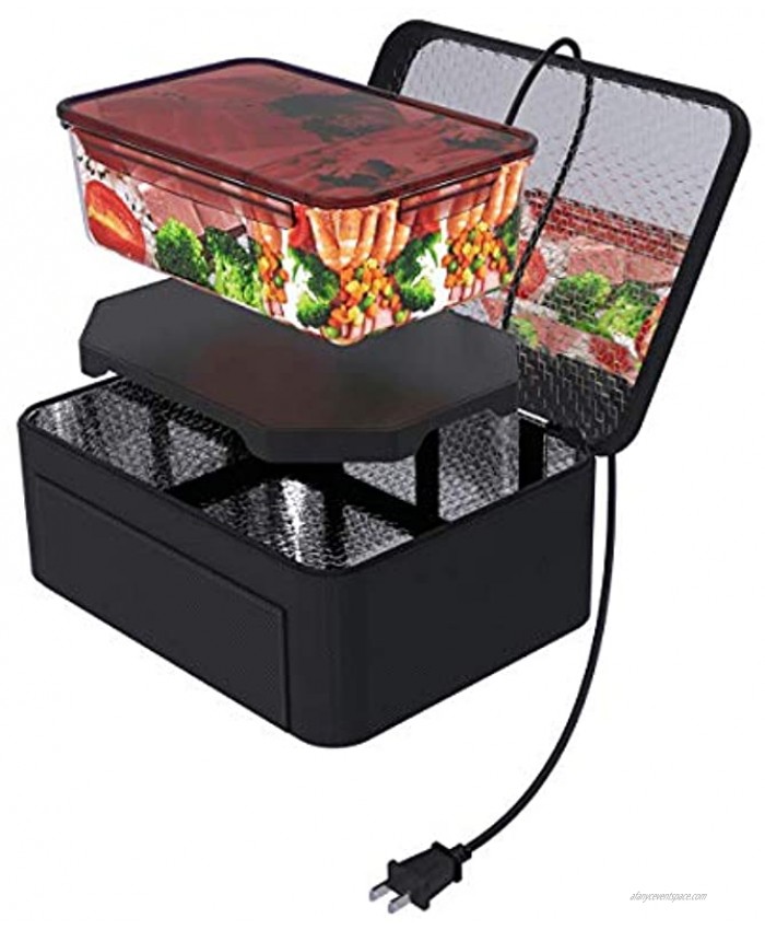Portable Food Warmer Heated Lunch Boxes for Adults Mini Oven Personal Microwave Tote Prepared Meals Reheat & Raw Food Slow Cooker in Home Office Kitchen by Aotto110V,Black
