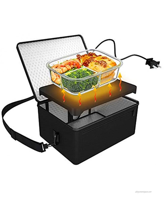Portable Oven 110V Portable Food Warmer Personal Portable Oven Mini Electric Heated Lunch Box for Reheating & Raw Food Cooking in Office Travel Potlucks and Home Kitchen Black