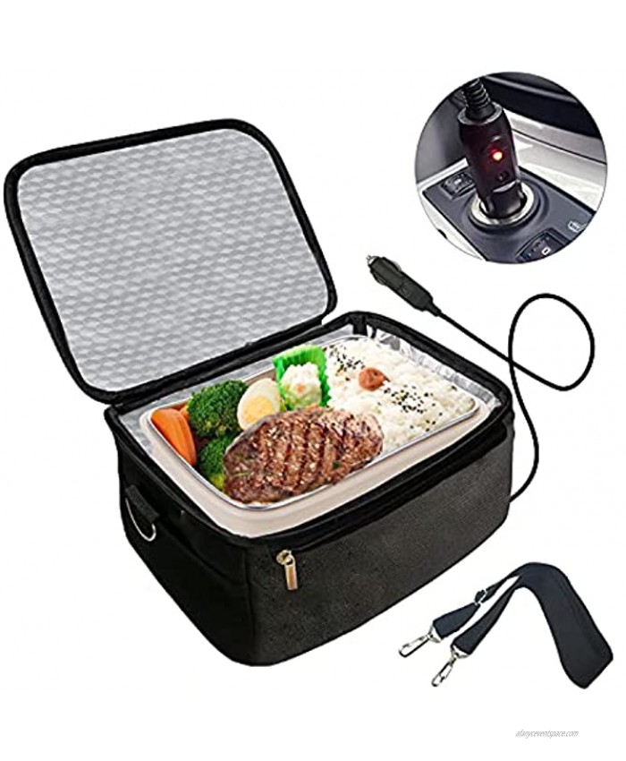 Portable Oven 12V Personal Food Warmer,Car Heating Lunch Box,Electric Slow Cooker For Meals Reheating & Raw Food Cooking for Road Trip Office Work Picnic Camping Family gathering12V Black