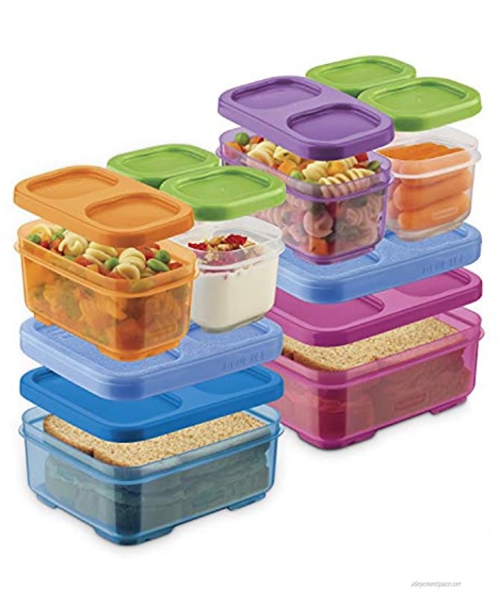 Rubbermaid LunchBlox Kids Box and Meal Prep 2 Pack Set | Stackable & Microwave Safe Lunch Containers | Assorted Colors Purple Pink Green