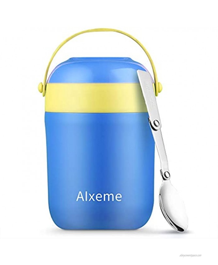 Soup Thermos Food Jar for Hot Food Wide Mouth Insulated Lunch Container with Handle Alxeme 16 ounce Vacuum Stainless Steel Leak Proof Bento Lunch Box with Spoon for Kids Ocean Blue