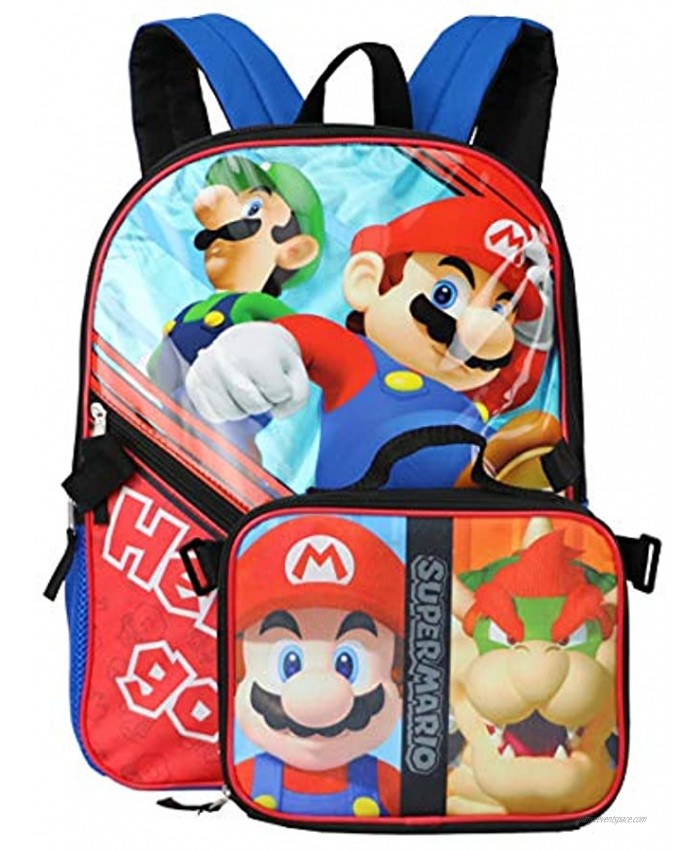 Super Mario Backpack with Insulated Lunchbox red blue one size