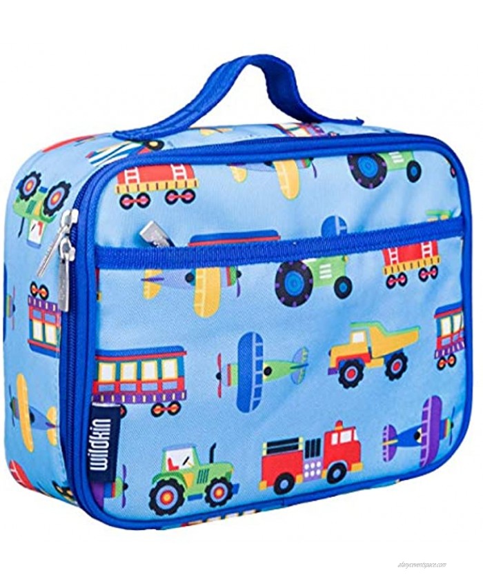 Wildkin Insulated Lunch Box for Boys and Girls Perfect Size for Packing Hot or Cold Snacks for School and Travel Mom's Choice Award Winner BPA-Free Olive Kids Trains Planes and Trucks