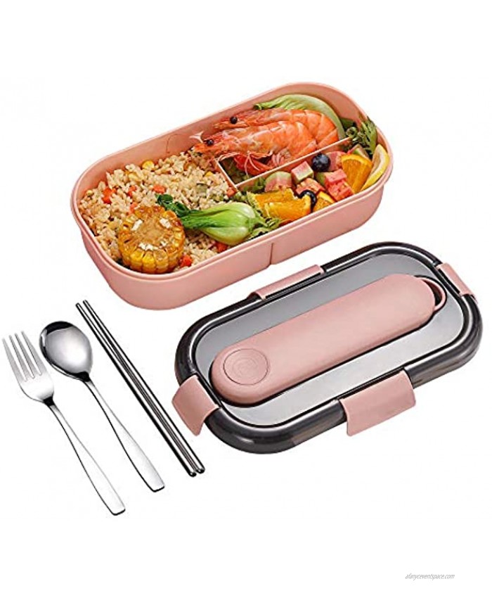 ArderLive Bento Lunch Box for Adults 3-Compartment Salad Lunch Containers with Spoon & Fork Microwave Safe Portion Control Lunch Box for Office Picnic