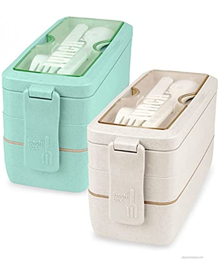Bento Box Adult Lunch Box 2 Pack Iteryn 3 Layer Leakproof Japanese Bento Lunch Boxes 1000ml 3 Compartment Lunch Containers with Spoon and Fork