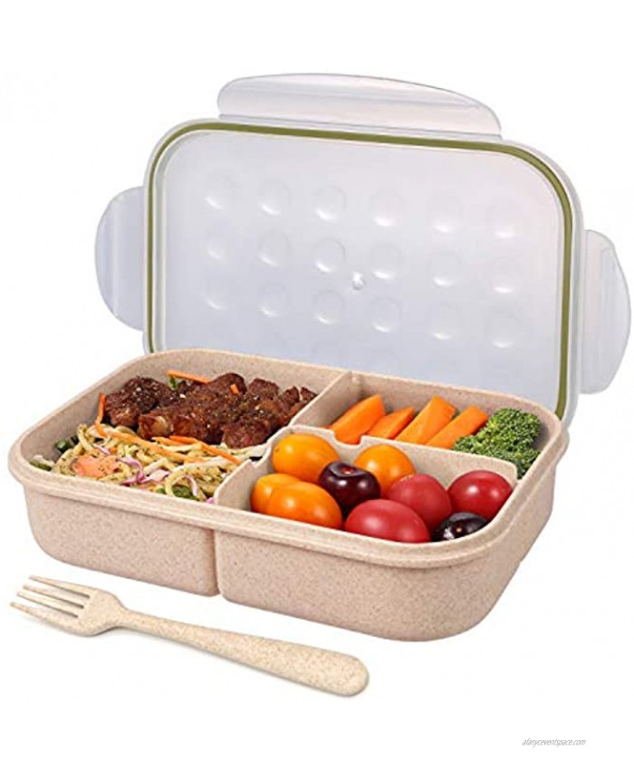 Bento Box for Adults Lunch Containers for Kids 3 Compartment Lunch Box Food Containers Leak Proof Microwave SafeFlatware Included Transparent