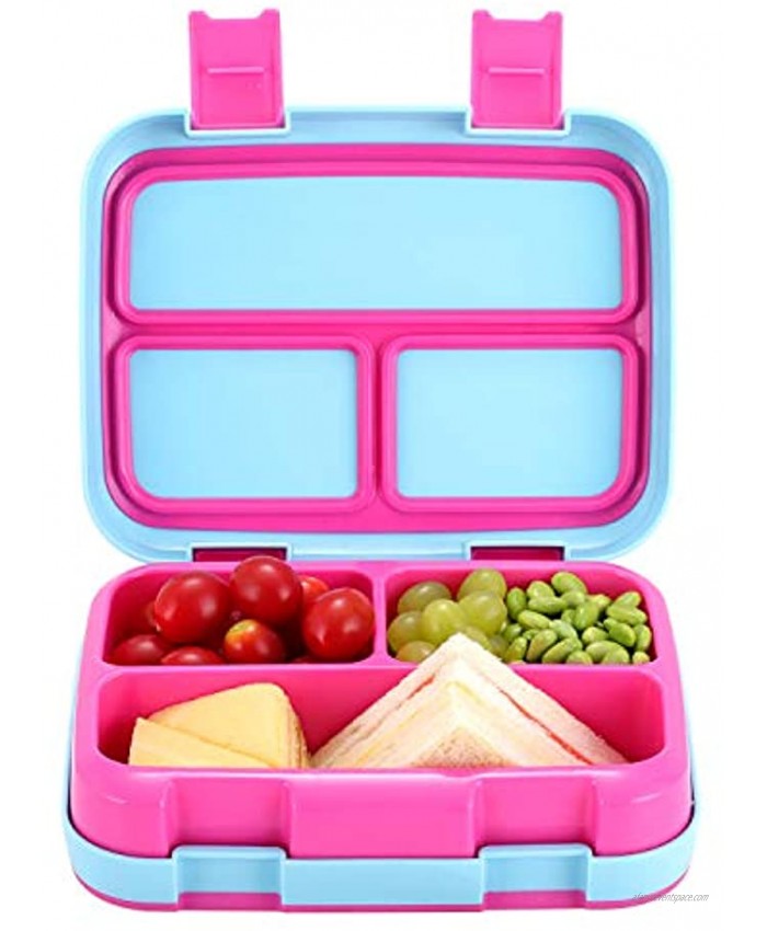 Bento Box for Kids  Leakproof 3 Compartment Lunch Box for Toddlers with Spork Square Microwave Safe Portion Snack Bento Box for Children Pink