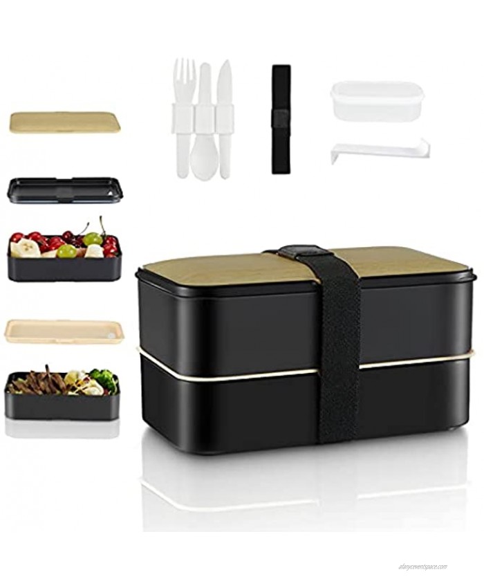 Bento Box For Kids Lunch Box Containers 2 Compartments Leak-Proof Includes Sauce Cup Divider ​Cutlery Stackable Salad Container For Adults & Kids Microwave Dishwasher & Freezer Safe